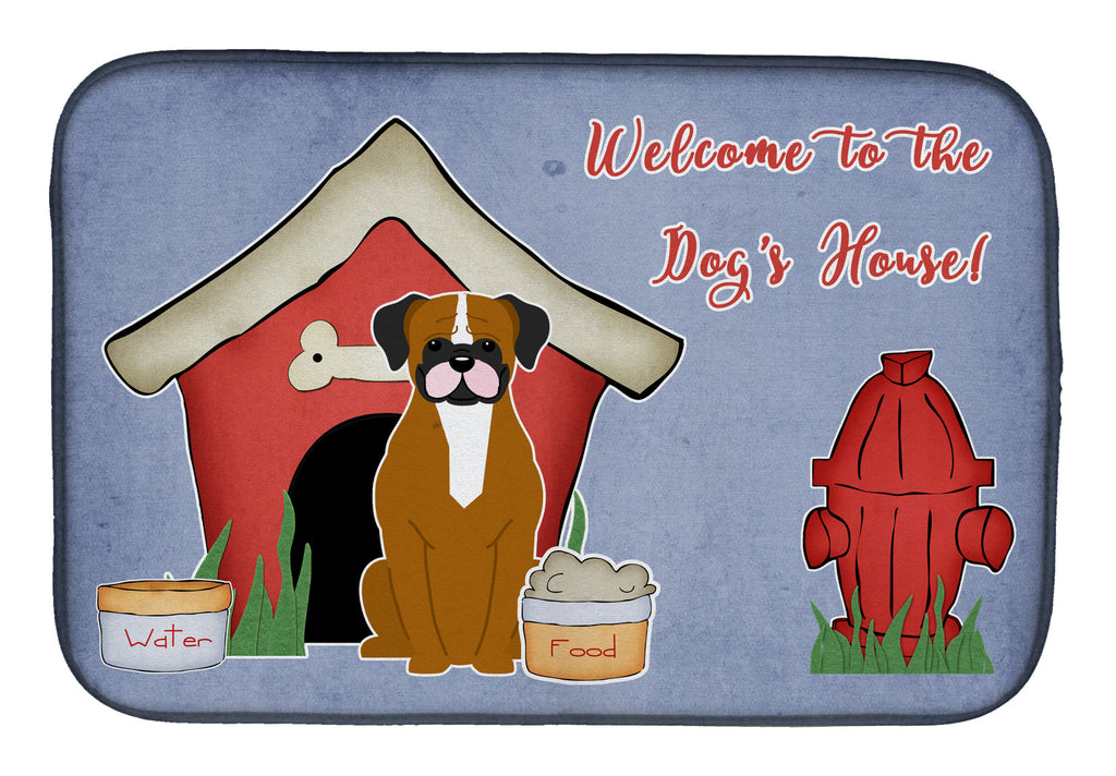 Dog House Collection Flashy Fawn Boxer Dish Drying Mat Absorbent Dish Drying Mat Pad for Kitchen Counter Dish Drainer Mat for Countertop, 14 x 21", Multicolor