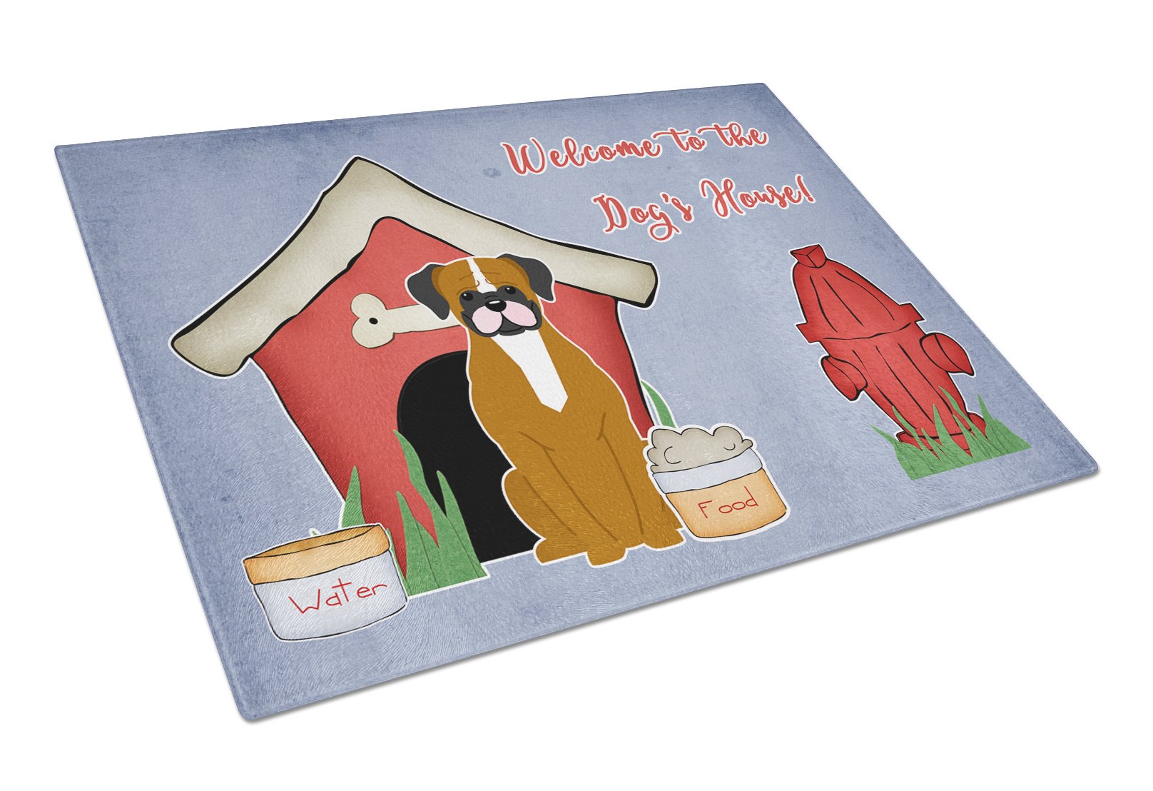 Dog House Collection Flashy Fawn Boxer Cutting Board Tempered Glass Kitchen Cutting Surface, Heat Resistant Chopping, Non-Slip Feet, Food Prep & Serving