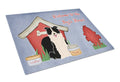Dog House Collection Border Collie Black White Cutting Board Tempered Glass Kitchen Cutting Surface, Heat Resistant Chopping, Non-Slip Feet, Food Prep & Serving
