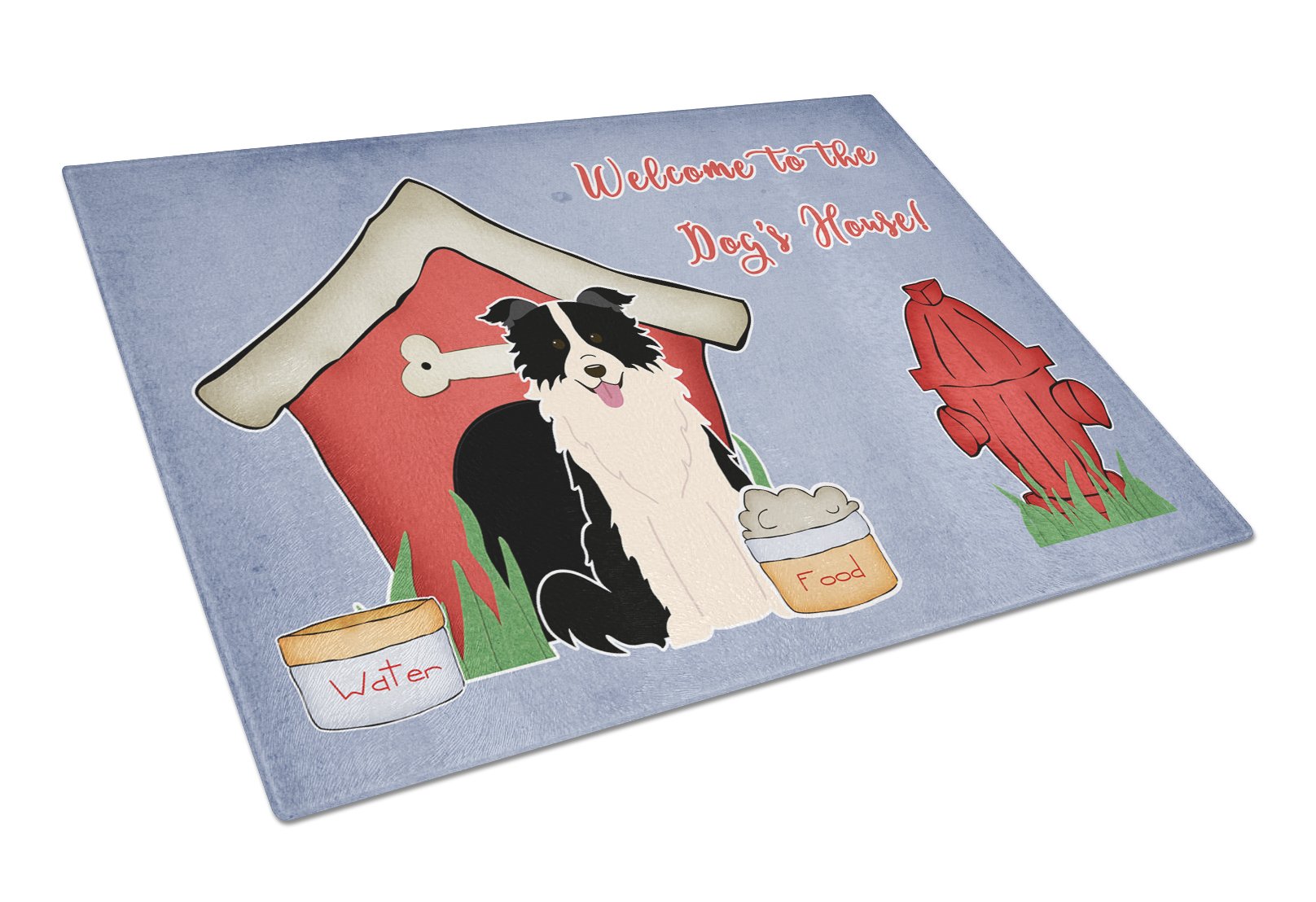 Dog House Collection Border Collie Black White Cutting Board Tempered Glass Kitchen Cutting Surface, Heat Resistant Chopping, Non-Slip Feet, Food Prep & Serving