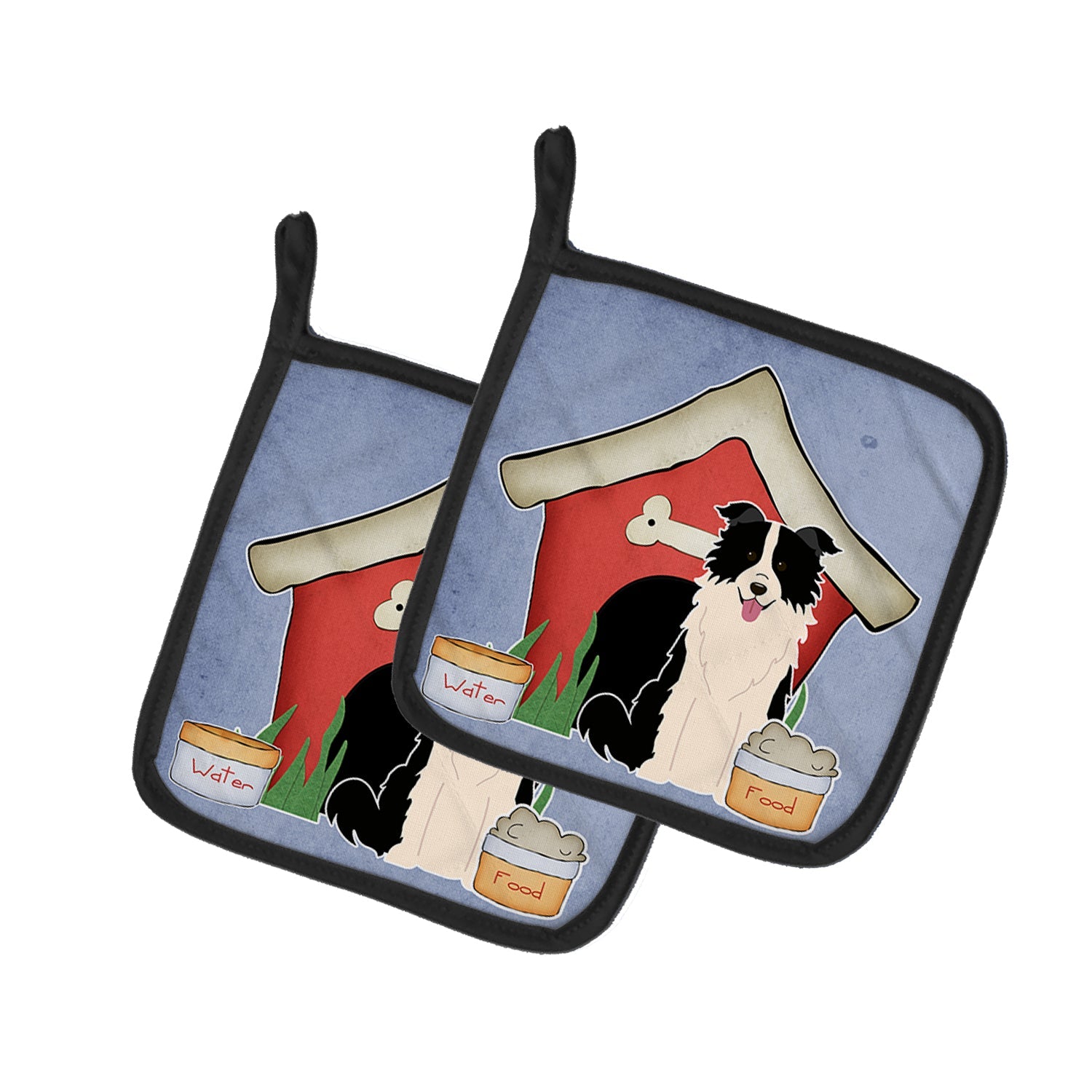 Dog House Collection Border Collie Black White Pot Holder Set of 2 Heat Resistant Quilted Hot Pads 7.5 x 7.5 Inch, Insulated Kitchen Trivets for Cooking & Baking