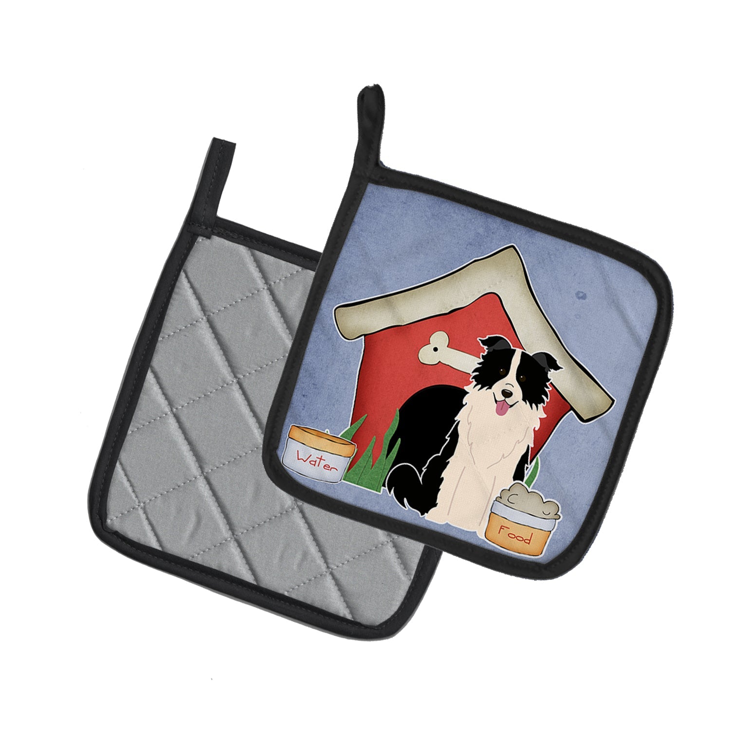 Dog House Collection Border Collie Black White Pot Holder Set of 2 Heat Resistant Quilted Hot Pads 7.5 x 7.5 Inch, Insulated Kitchen Trivets for Cooking & Baking