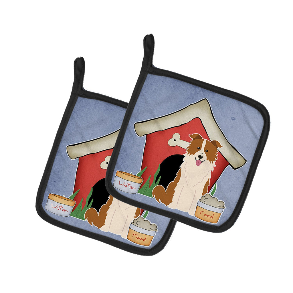 Dog House Collection Border Collie Red White Pot Holder Set of 2 Heat Resistant Quilted Hot Pads 7.5 x 7.5 Inch, Insulated Kitchen Trivets for Cooking & Baking