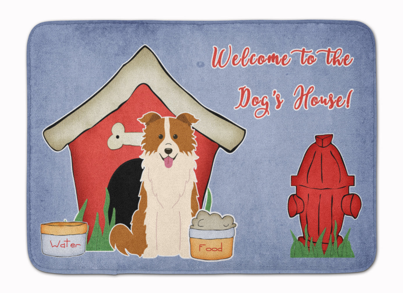 Dog House Collection Border Collie Red White Memory Foam Kitchen Mat Machine Washable Anti-Fatigue Cushion Comfort Bath or Kitchen Rug