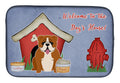 Dog House Collection English Bulldog Red White Dish Drying Mat Absorbent Dish Drying Mat Pad for Kitchen Counter Dish Drainer Mat for Countertop, 14 x 21", Multicolor