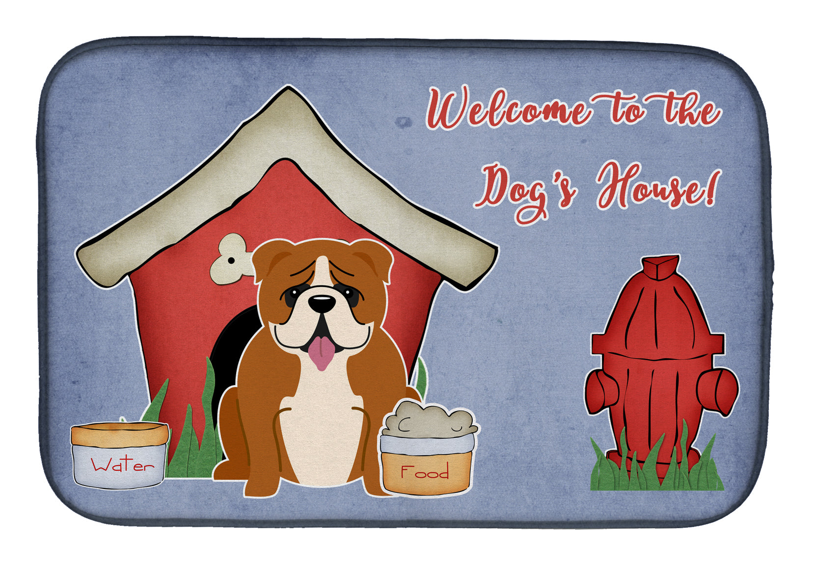 Dog House Collection English Bulldog Red White Dish Drying Mat Absorbent Dish Drying Mat Pad for Kitchen Counter Dish Drainer Mat for Countertop, 14 x 21", Multicolor