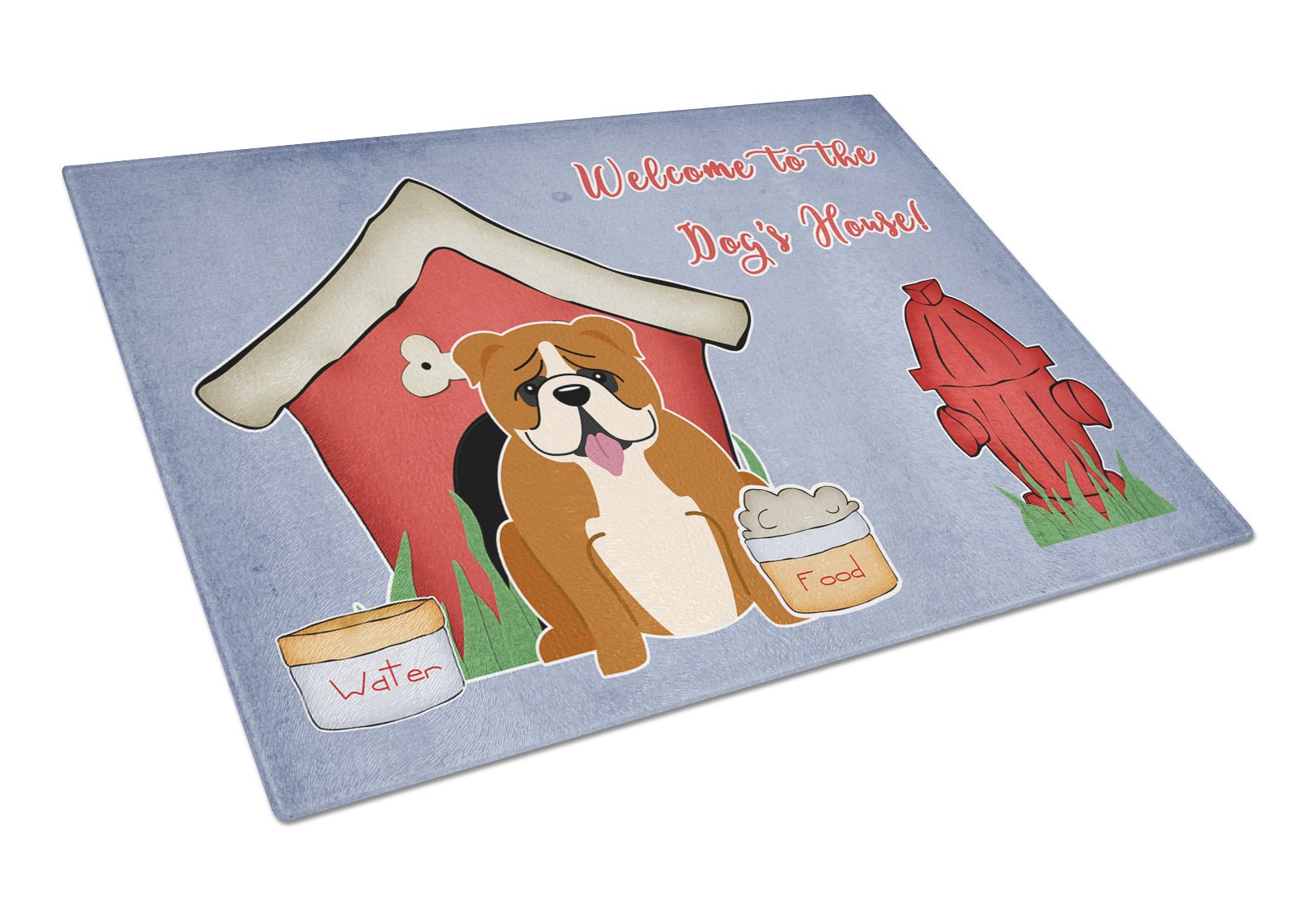 Dog House Collection English Bulldog Red White Cutting Board Tempered Glass Kitchen Cutting Surface, Heat Resistant Chopping, Non-Slip Feet, Food Prep & Serving