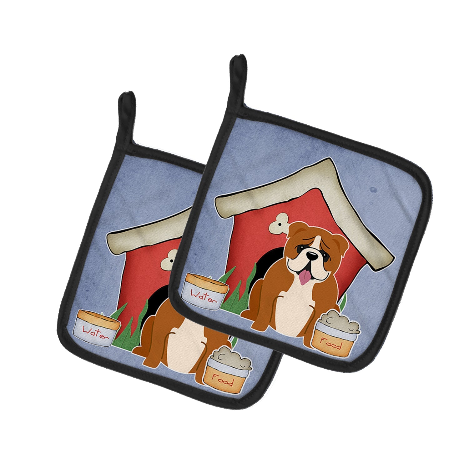 Dog House Collection English Bulldog Red White Pot Holder Set of 2 Heat Resistant Quilted Hot Pads 7.5 x 7.5 Inch, Insulated Kitchen Trivets for Cooking & Baking