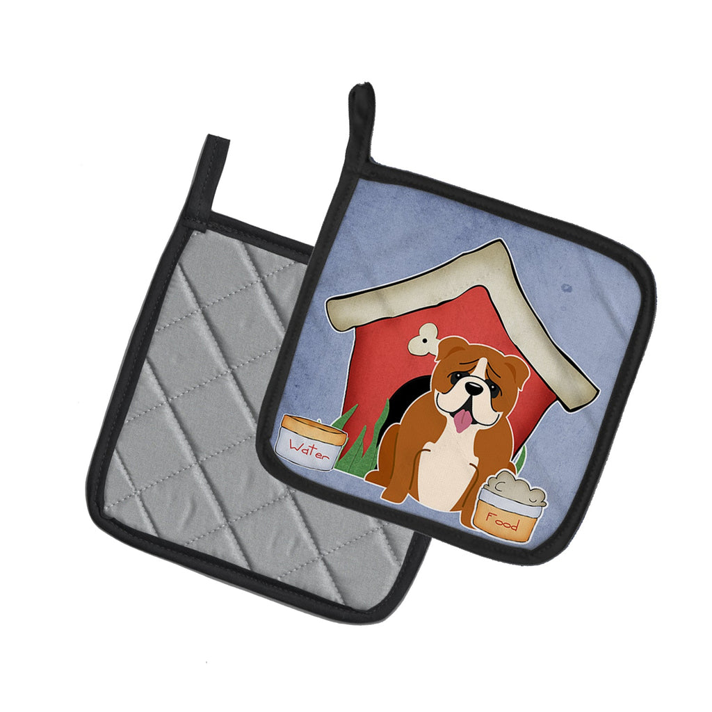 Dog House Collection English Bulldog Red White Pot Holder Set of 2 Heat Resistant Quilted Hot Pads 7.5 x 7.5 Inch, Insulated Kitchen Trivets for Cooking & Baking