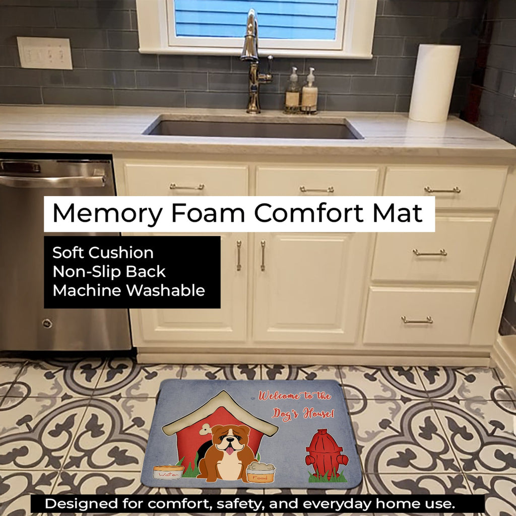 Dog House Collection English Bulldog Red White Memory Foam Kitchen Mat Machine Washable Anti-Fatigue Cushion Comfort Bath or Kitchen Rug