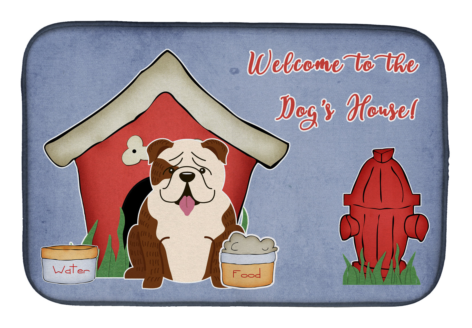 Dog House Collection English Bulldog Brindle White Dish Drying Mat Absorbent Dish Drying Mat Pad for Kitchen Counter Dish Drainer Mat for Countertop, 14 x 21", Multicolor