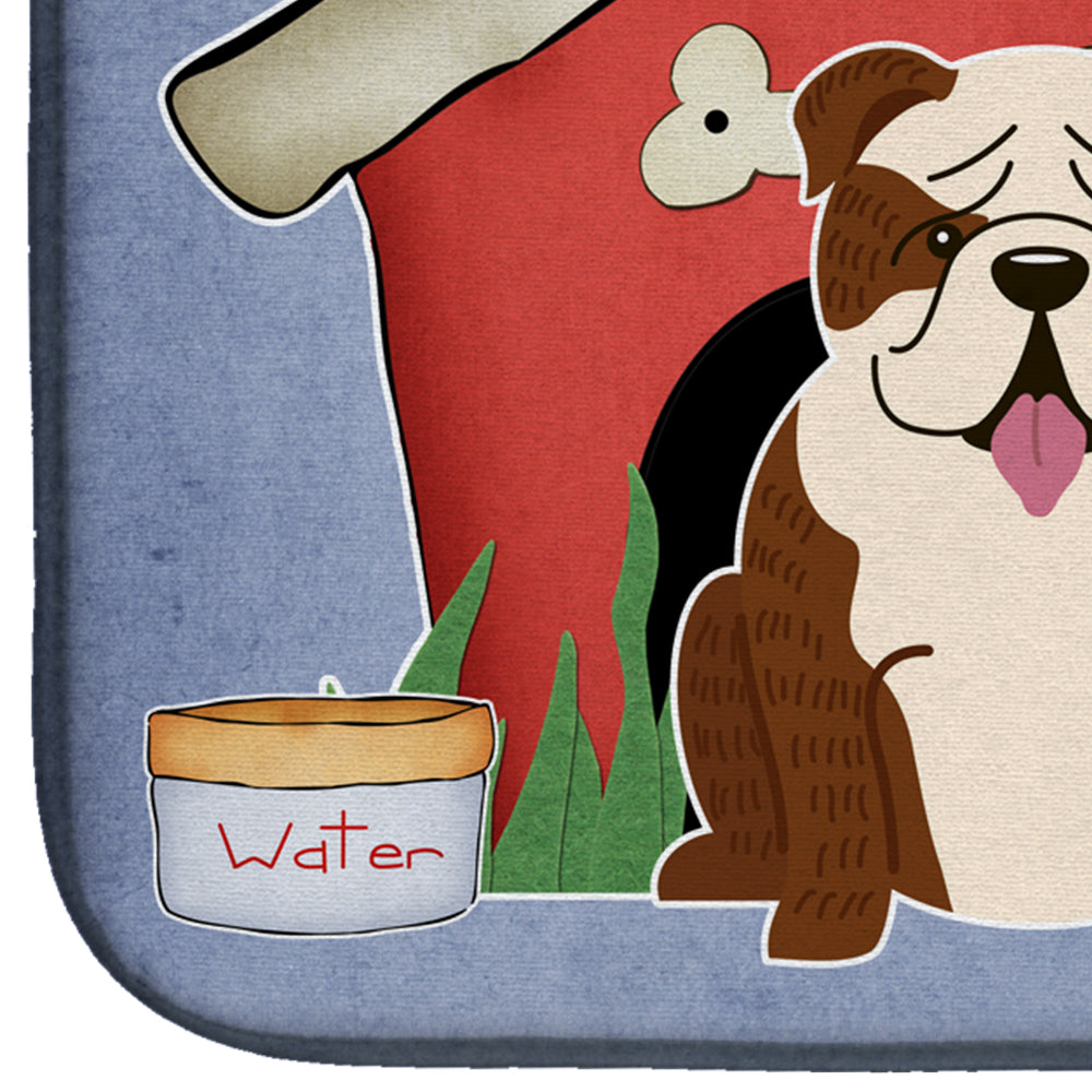 Dog House Collection English Bulldog Brindle White Dish Drying Mat Absorbent Dish Drying Mat Pad for Kitchen Counter Dish Drainer Mat for Countertop, 14 x 21", Multicolor