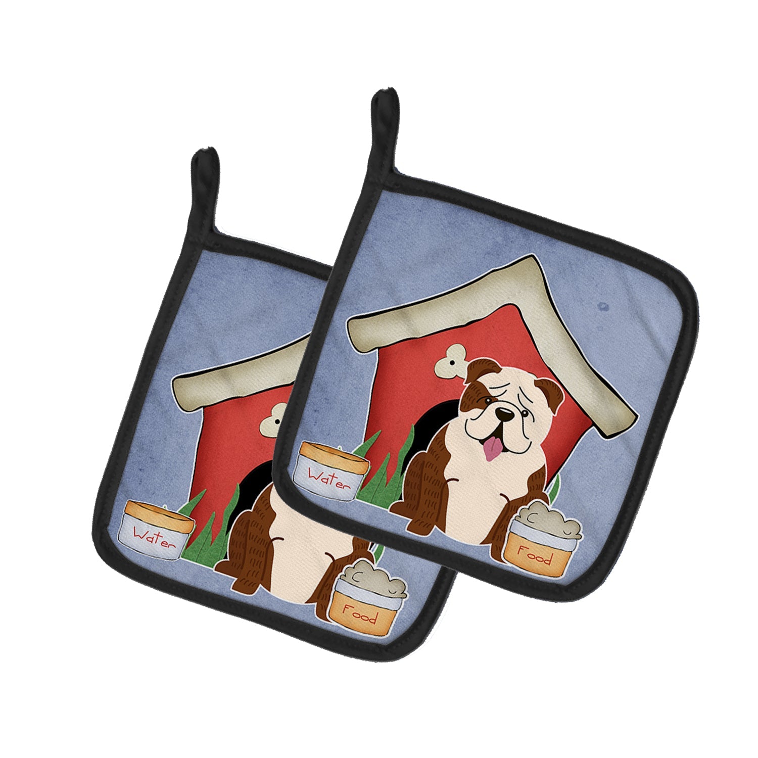 Dog House Collection English Bulldog Brindle White Pot Holder Set of 2 Heat Resistant Quilted Hot Pads 7.5 x 7.5 Inch, Insulated Kitchen Trivets for Cooking & Baking