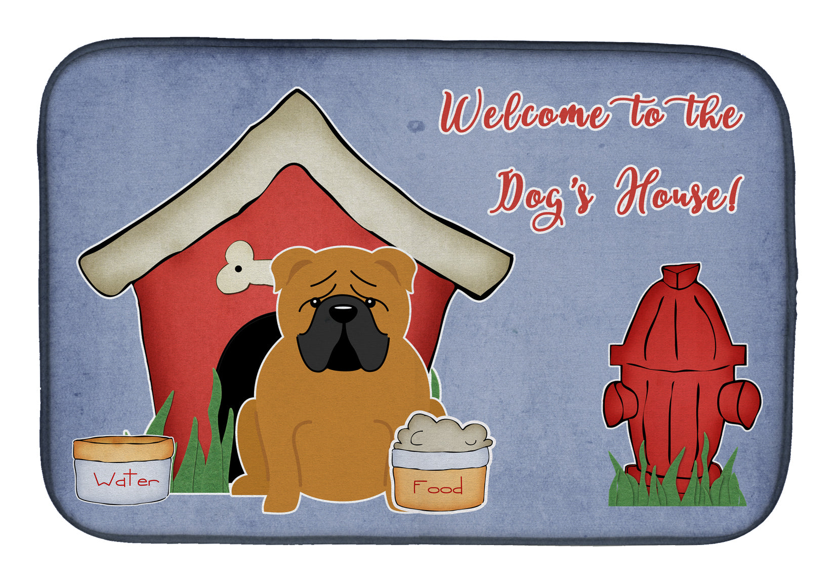 Dog House Collection English Bulldog Red Dish Drying Mat Absorbent Dish Drying Mat Pad for Kitchen Counter Dish Drainer Mat for Countertop, 14 x 21", Multicolor