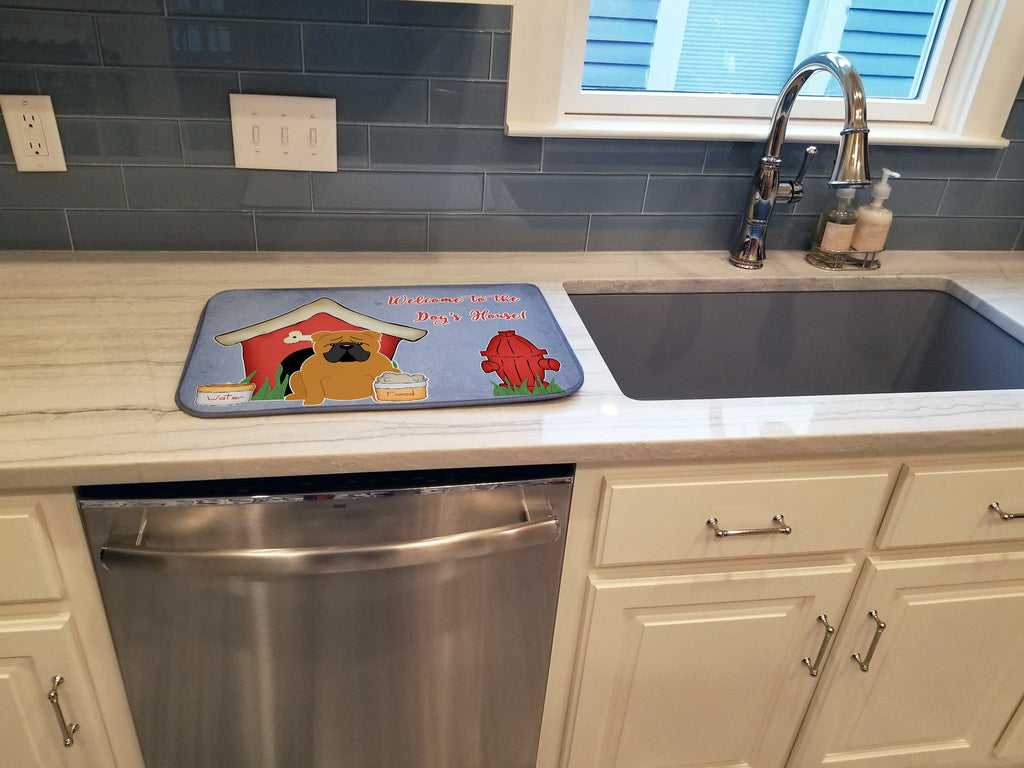 Dog House Collection English Bulldog Red Dish Drying Mat Absorbent Dish Drying Mat Pad for Kitchen Counter Dish Drainer Mat for Countertop, 14 x 21", Multicolor