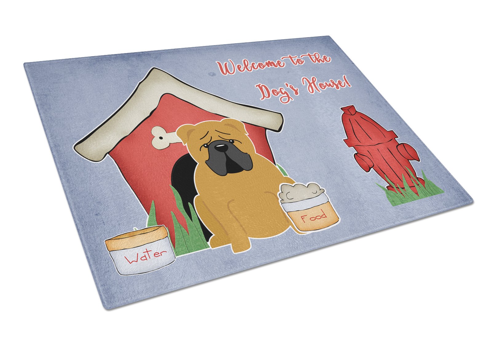 Dog House Collection English Bulldog Red Cutting Board Tempered Glass Kitchen Cutting Surface, Heat Resistant Chopping, Non-Slip Feet, Food Prep & Serving