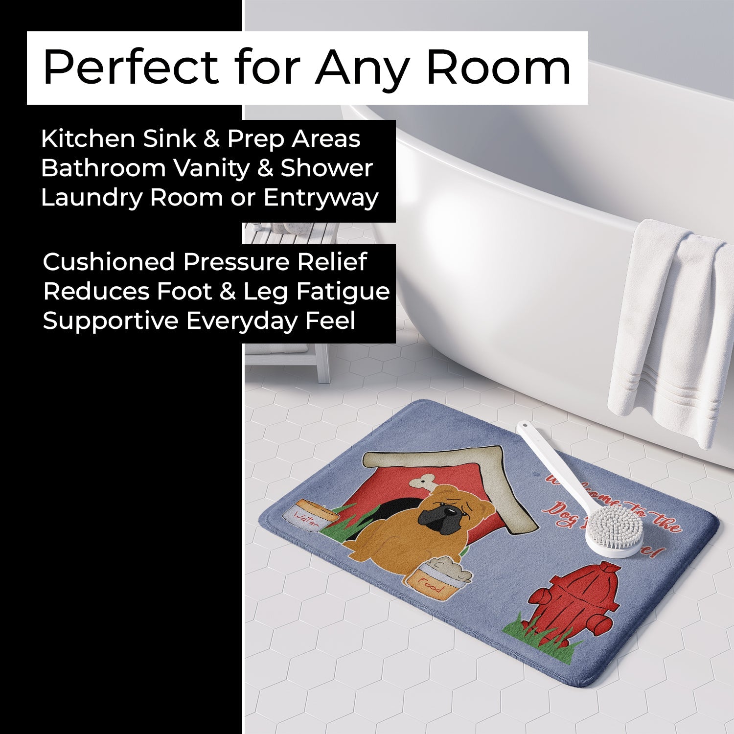 Dog House Collection English Bulldog Red Memory Foam Kitchen Mat Machine Washable Anti-Fatigue Cushion Comfort Bath or Kitchen Rug