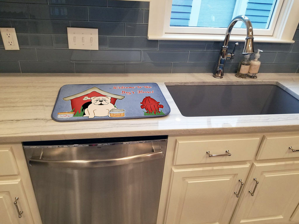 Dog House Collection English Bulldog White Dish Drying Mat Absorbent Dish Drying Mat Pad for Kitchen Counter Dish Drainer Mat for Countertop, 14 x 21", Multicolor