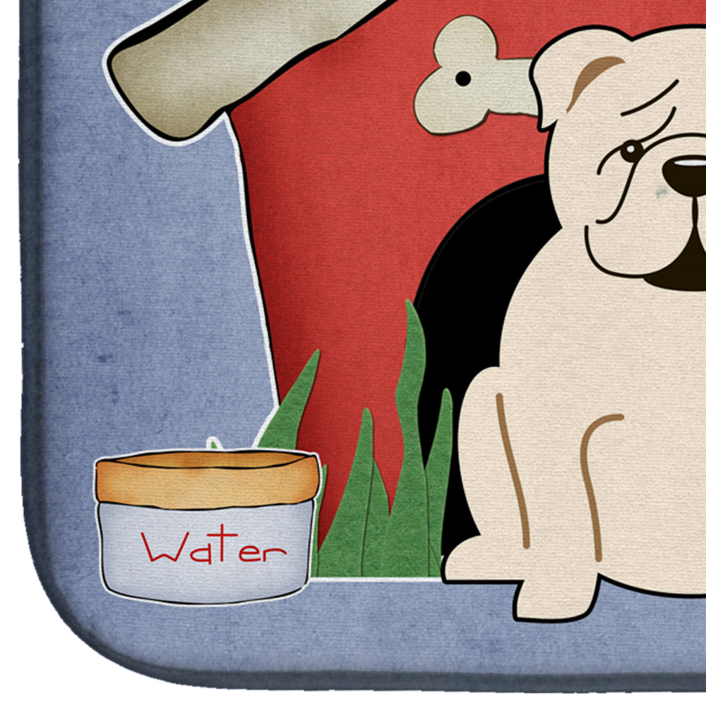 Dog House Collection English Bulldog White Dish Drying Mat Absorbent Dish Drying Mat Pad for Kitchen Counter Dish Drainer Mat for Countertop, 14 x 21", Multicolor