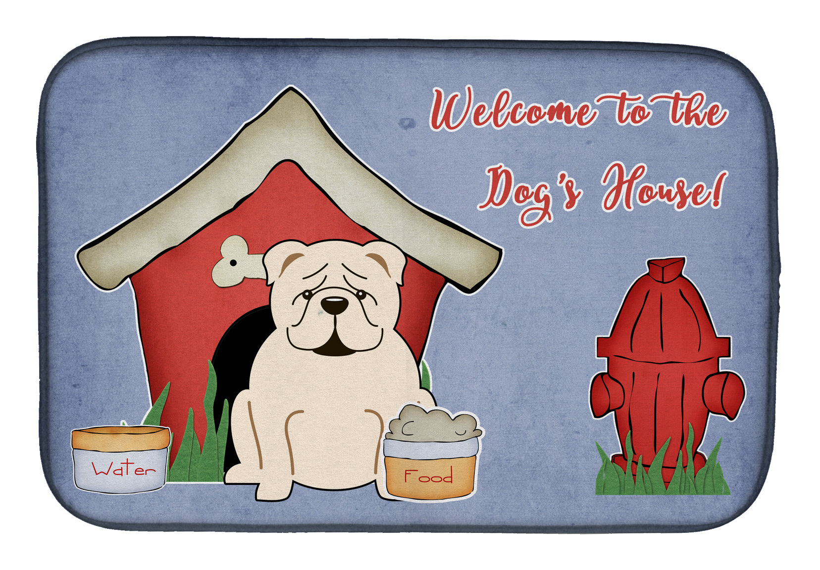 Dog House Collection English Bulldog White Dish Drying Mat Absorbent Dish Drying Mat Pad for Kitchen Counter Dish Drainer Mat for Countertop, 14 x 21", Multicolor