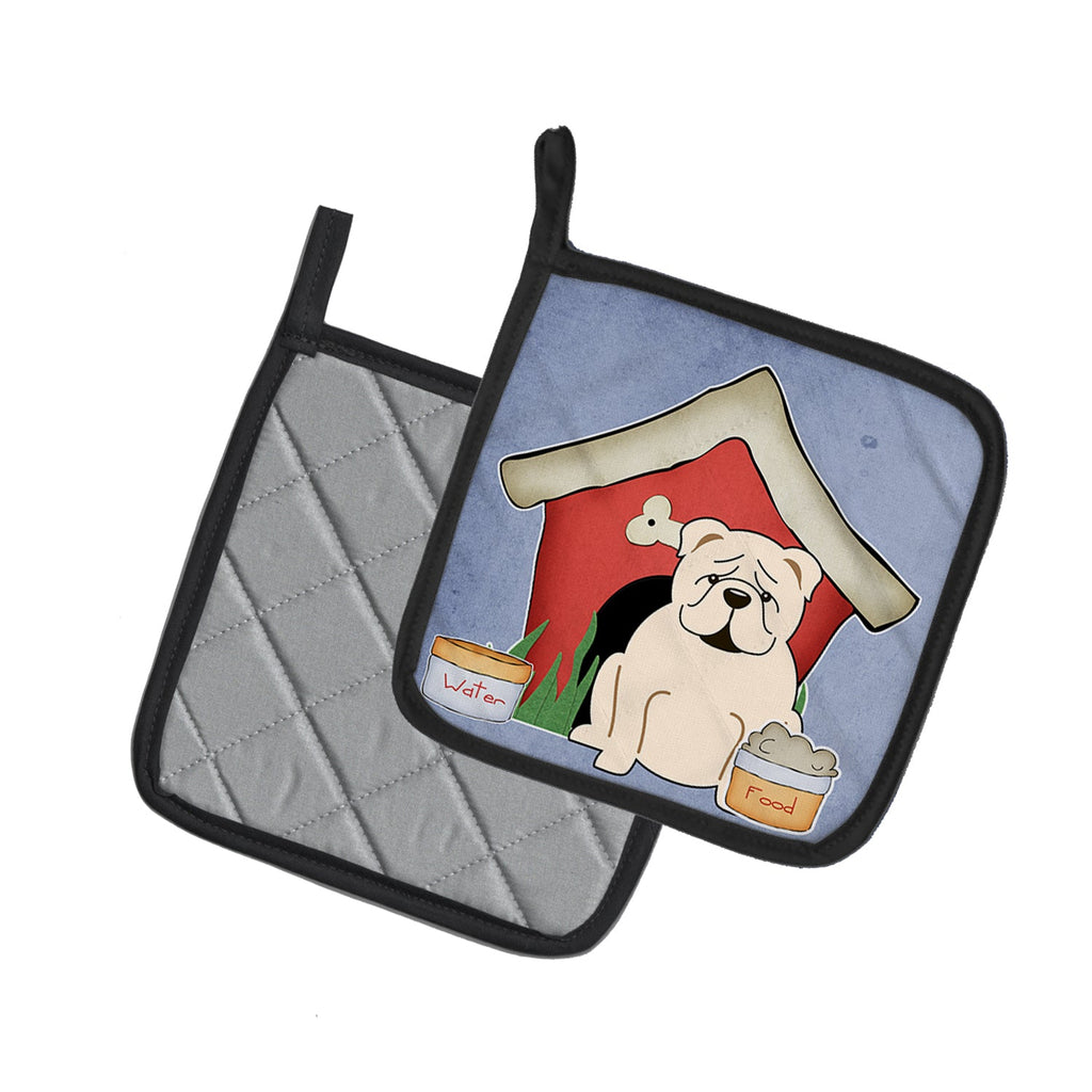 Dog House Collection English Bulldog White Pot Holder Set of 2 Heat Resistant Quilted Hot Pads 7.5 x 7.5 Inch, Insulated Kitchen Trivets for Cooking & Baking