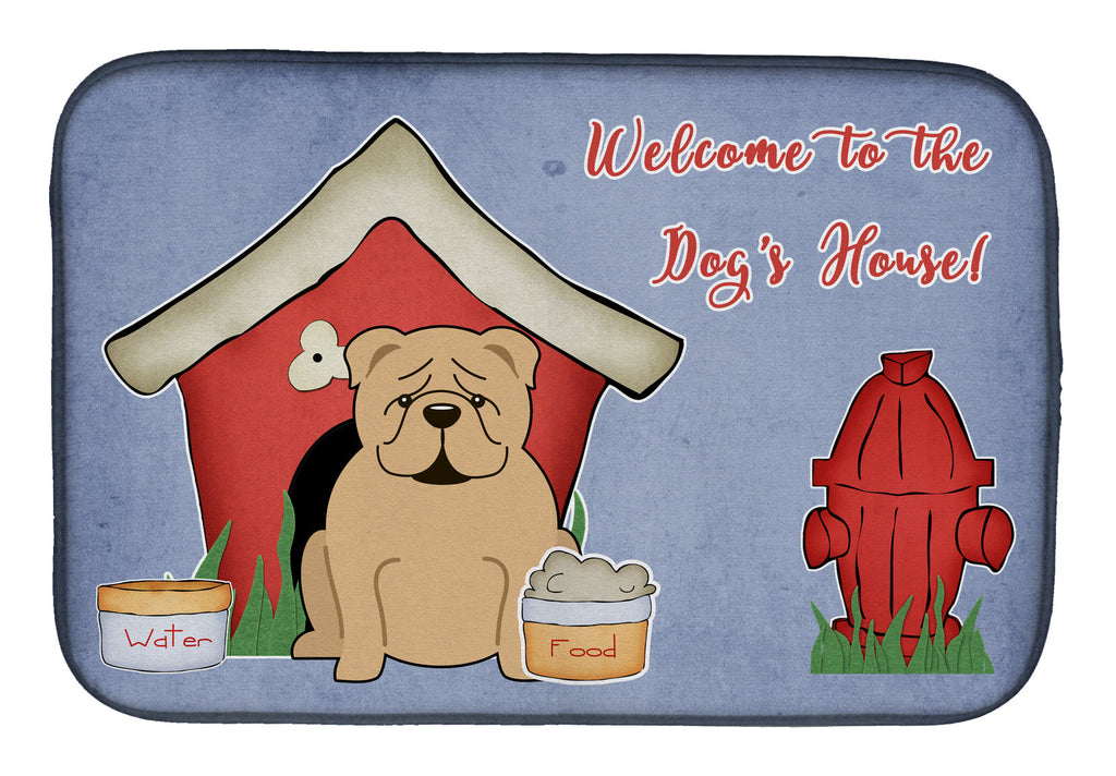 Dog House Collection English Bulldog Fawn Dish Drying Mat Absorbent Dish Drying Mat Pad for Kitchen Counter Dish Drainer Mat for Countertop, 14 x 21", Multicolor