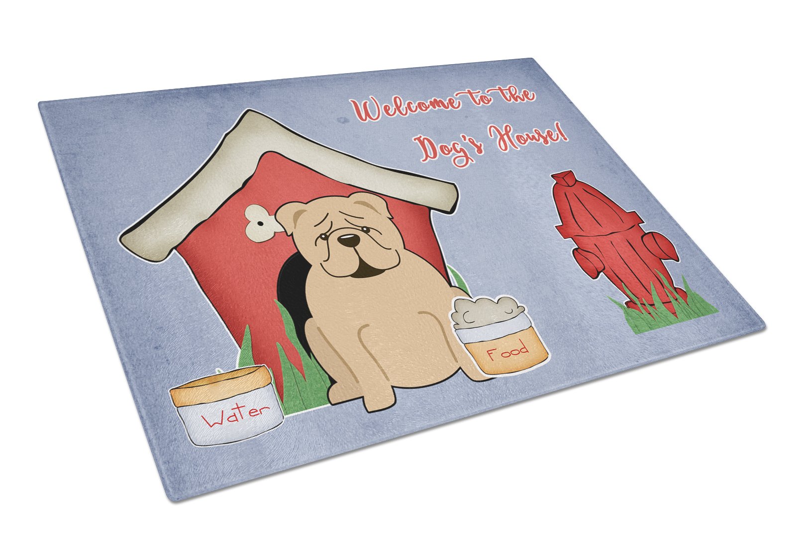 Dog House Collection English Bulldog Fawn Cutting Board Tempered Glass Kitchen Cutting Surface, Heat Resistant Chopping, Non-Slip Feet, Food Prep & Serving