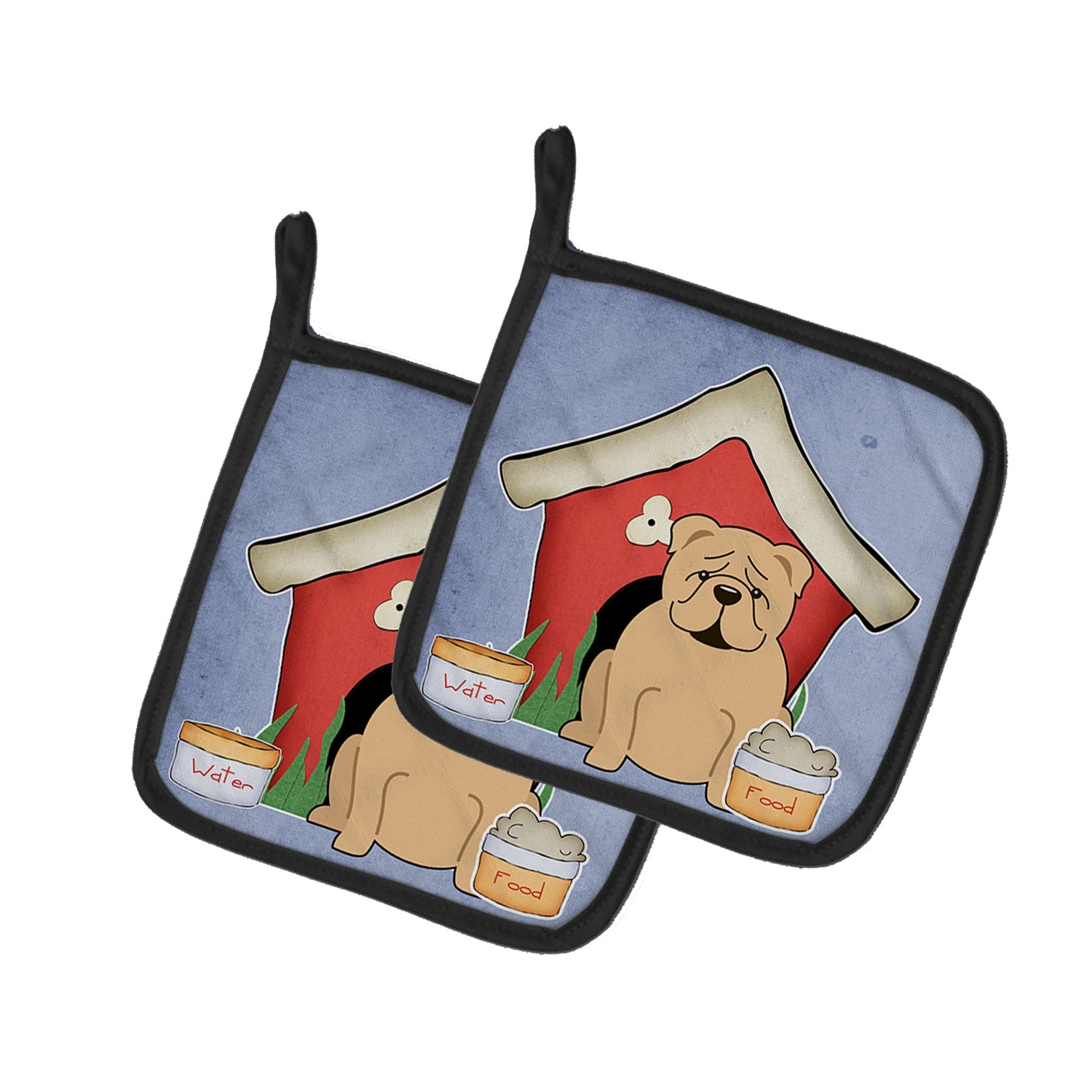Dog House Collection English Bulldog Fawn Pot Holder Set of 2 Heat Resistant Quilted Hot Pads 7.5 x 7.5 Inch, Insulated Kitchen Trivets for Cooking & Baking