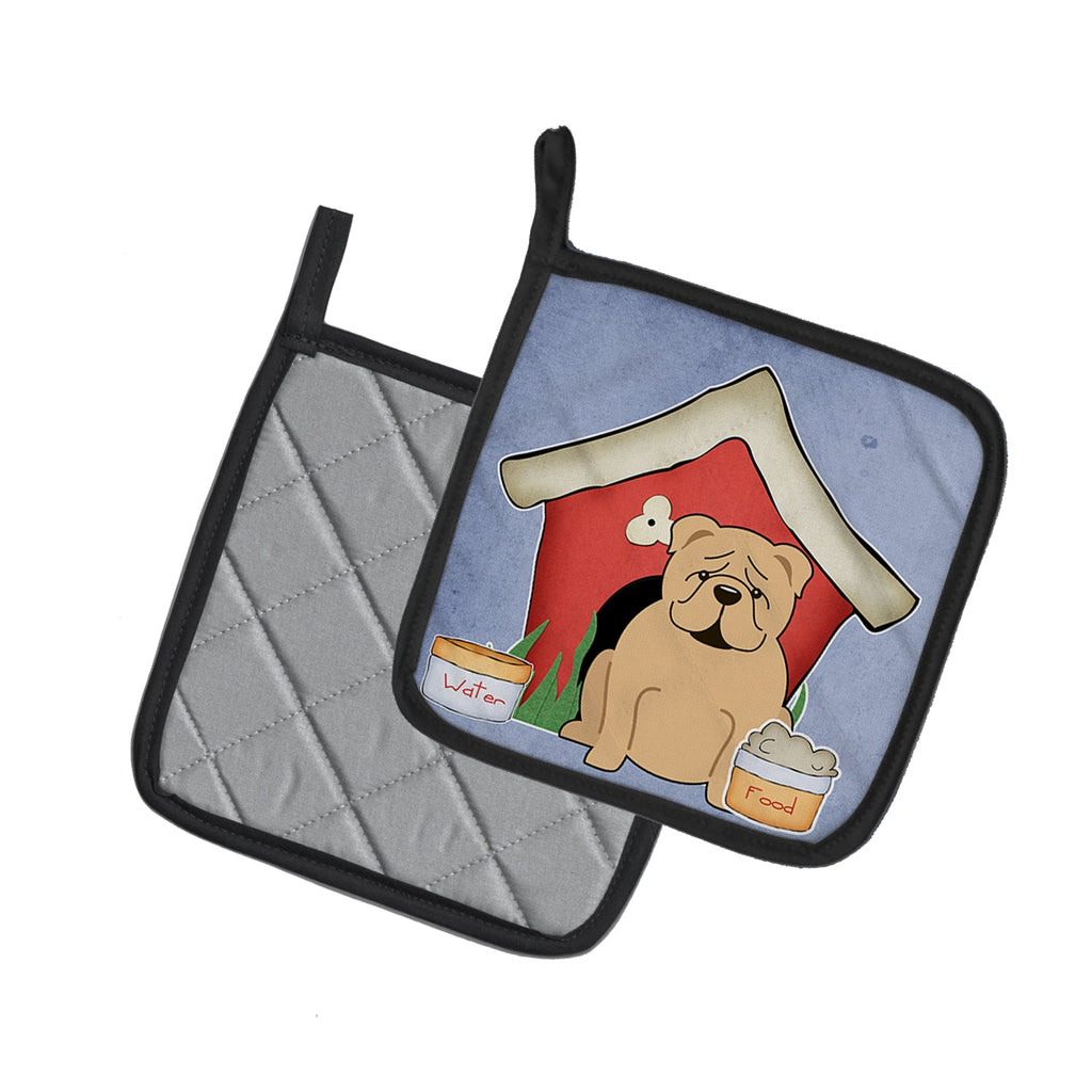 Dog House Collection English Bulldog Fawn Pot Holder Set of 2 Heat Resistant Quilted Hot Pads 7.5 x 7.5 Inch, Insulated Kitchen Trivets for Cooking & Baking