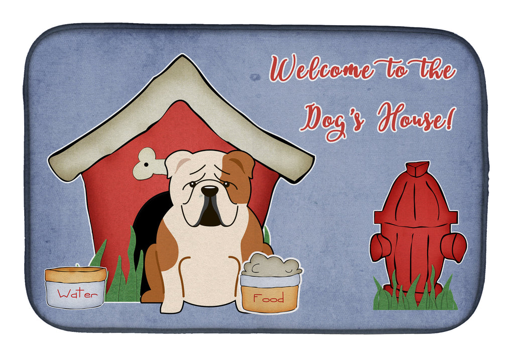 Dog House Collection English Bulldog Fawn White Dish Drying Mat Absorbent Dish Drying Mat Pad for Kitchen Counter Dish Drainer Mat for Countertop, 14 x 21", Multicolor