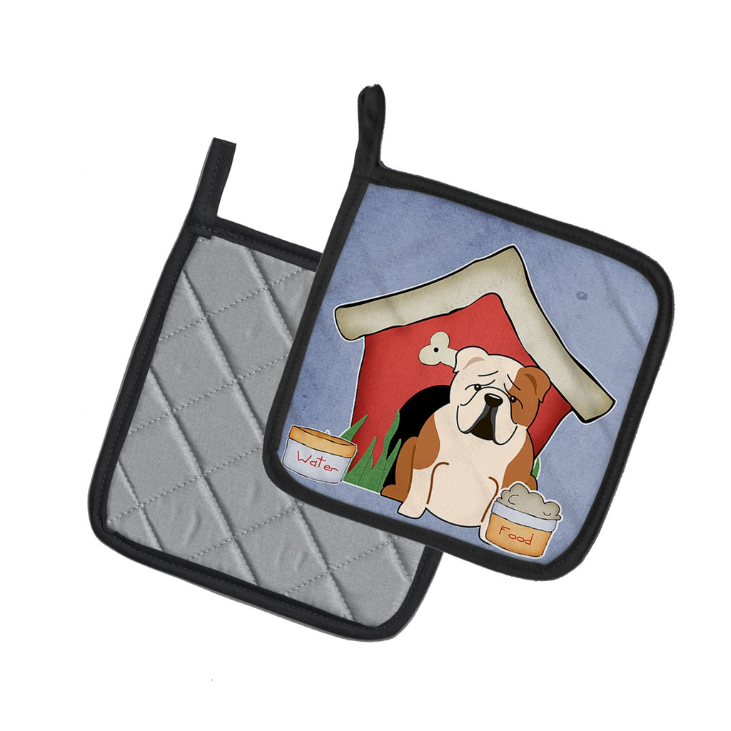 Dog House Collection English Bulldog Fawn White Pot Holder Set of 2 Heat Resistant Quilted Hot Pads 7.5 x 7.5 Inch, Insulated Kitchen Trivets for Cooking & Baking