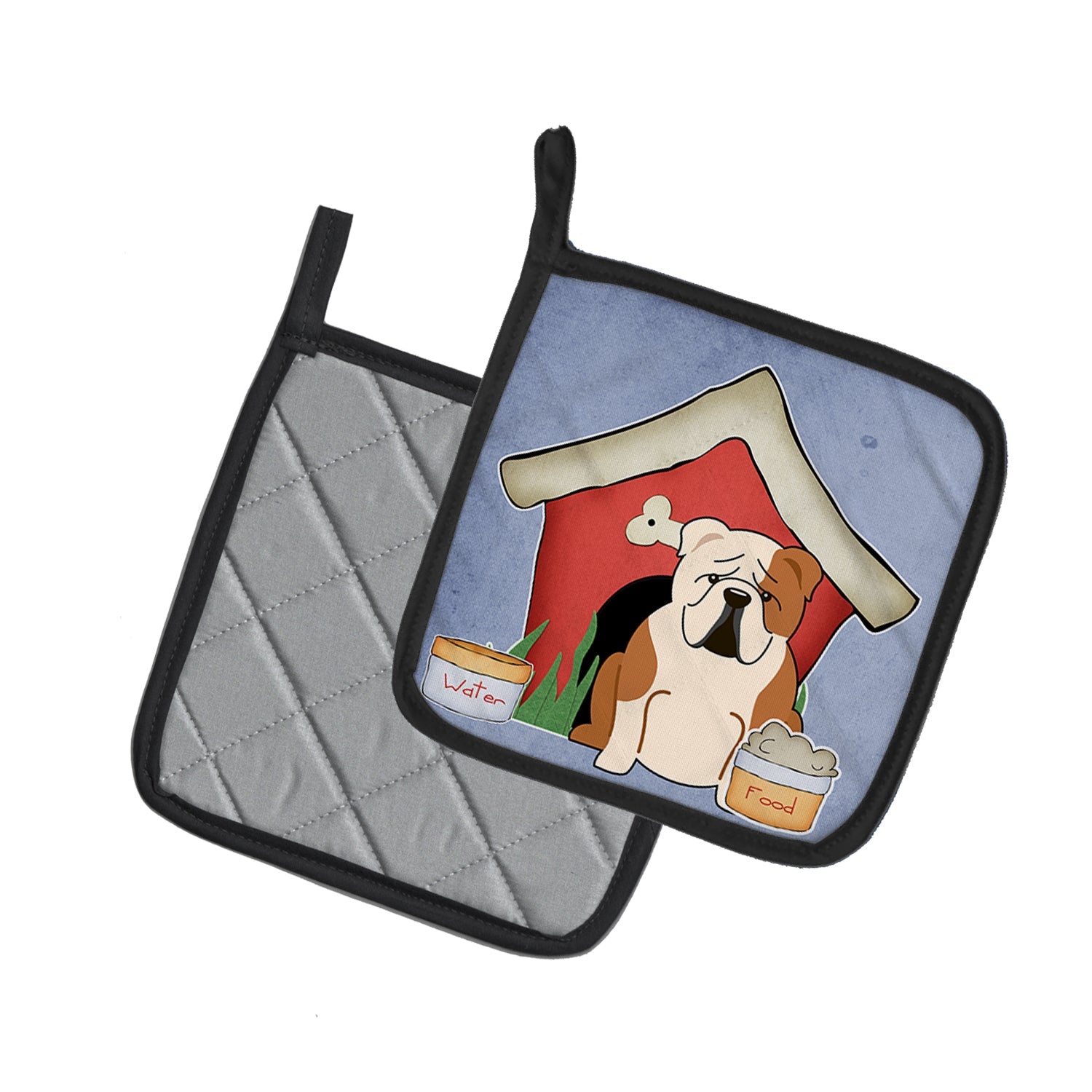 Dog House Collection English Bulldog Fawn White Pot Holder Set of 2 Heat Resistant Quilted Hot Pads 7.5 x 7.5 Inch, Insulated Kitchen Trivets for Cooking & Baking
