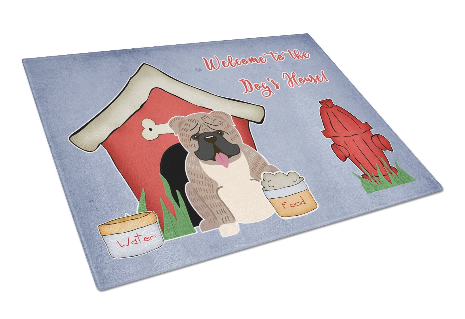 Dog House Collection English Bulldog Grey Brindle  Cutting Board Tempered Glass Kitchen Cutting Surface, Heat Resistant Chopping, Non-Slip Feet, Food Prep & Serving