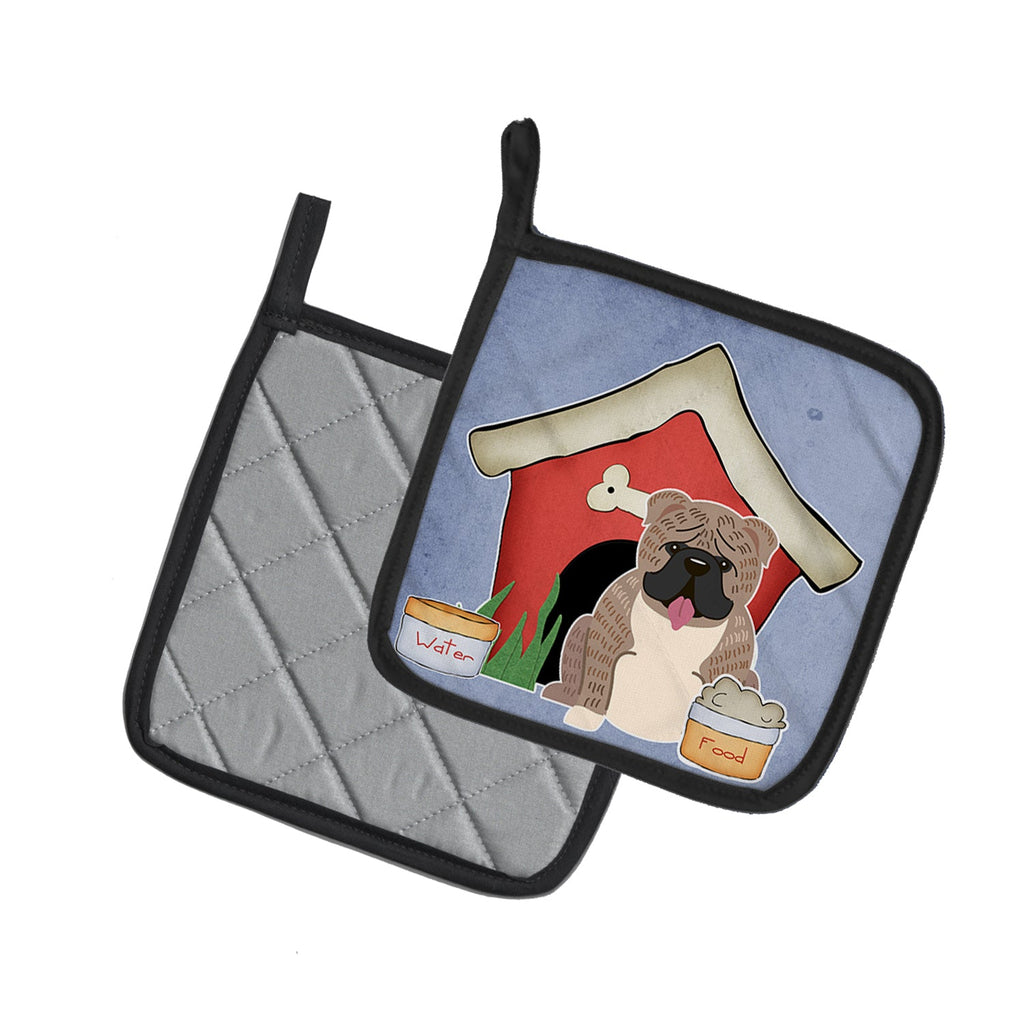 Dog House Collection English Bulldog Grey Brindle  Pot Holder Set of 2 Heat Resistant Quilted Hot Pads 7.5 x 7.5 Inch, Insulated Kitchen Trivets for Cooking & Baking