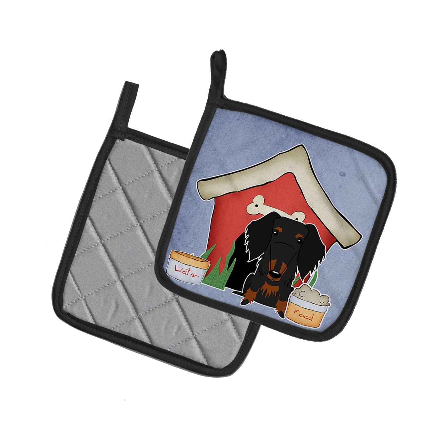 Dog House Collection Wire Haired Dachshund Black Tan Pot Holder Set of 2 Heat Resistant Quilted Hot Pads 7.5 x 7.5 Inch, Insulated Kitchen Trivets for Cooking & Baking