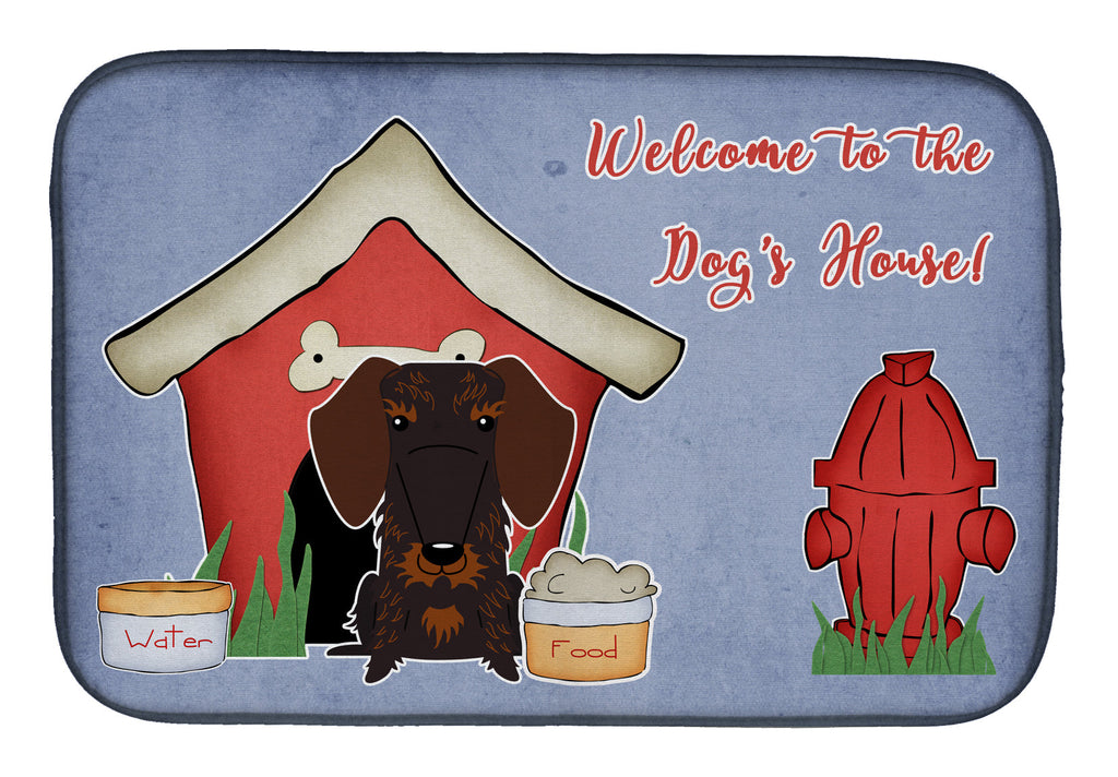 Dog House Collection Wire Haired Dachshund Chocolate Dish Drying Mat Absorbent Dish Drying Mat Pad for Kitchen Counter Dish Drainer Mat for Countertop, 14 x 21", Multicolor