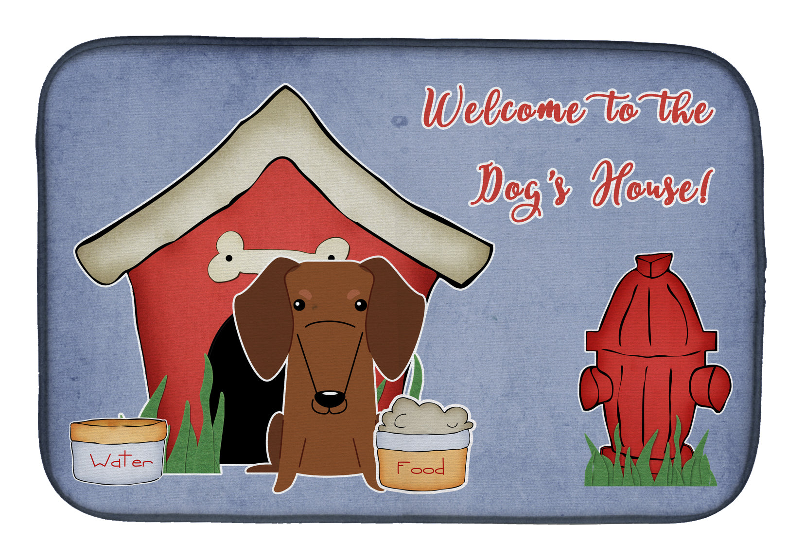 Dog House Collection Dachshund Red Brown Dish Drying Mat Absorbent Dish Drying Mat Pad for Kitchen Counter Dish Drainer Mat for Countertop, 14 x 21", Multicolor