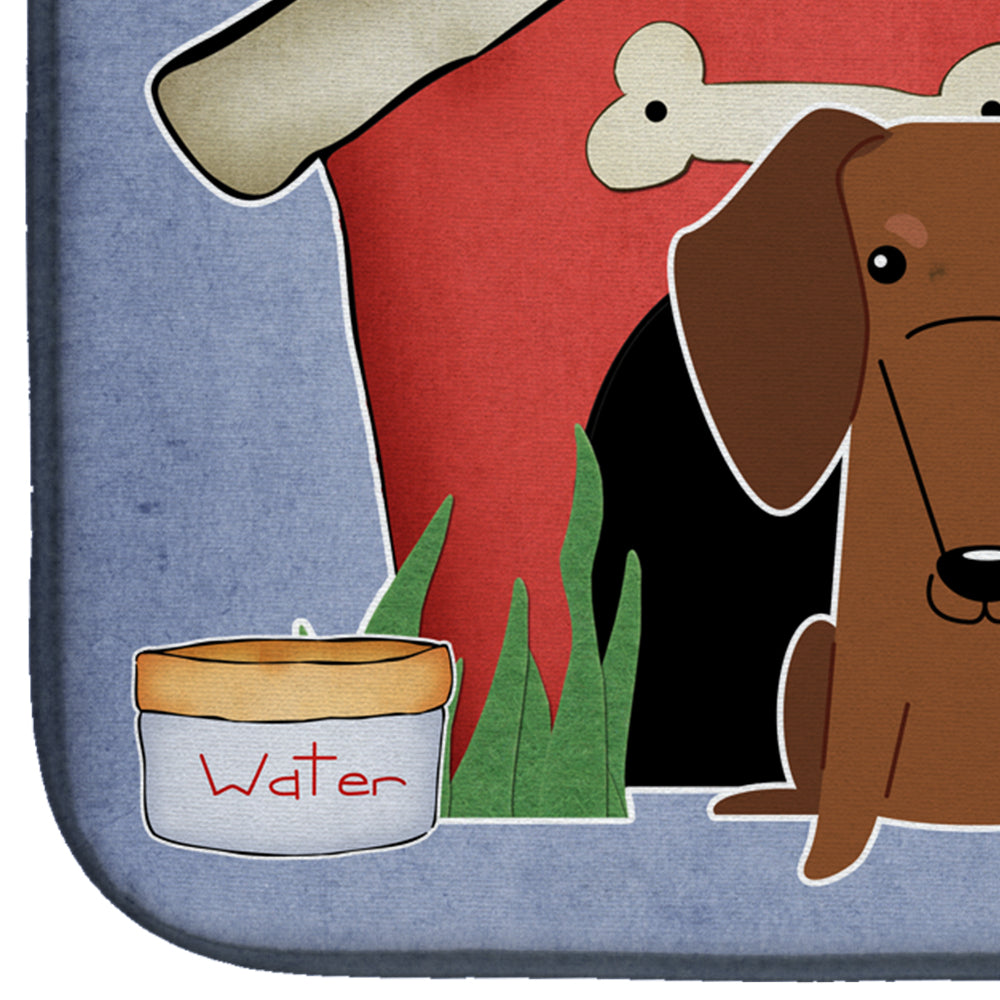 Dog House Collection Dachshund Red Brown Dish Drying Mat Absorbent Dish Drying Mat Pad for Kitchen Counter Dish Drainer Mat for Countertop, 14 x 21", Multicolor