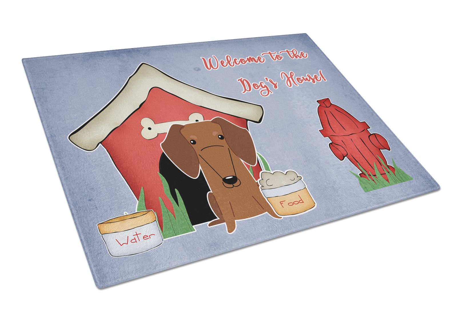 Dog House Collection Dachshund Red Brown Cutting Board Tempered Glass Kitchen Cutting Surface, Heat Resistant Chopping, Non-Slip Feet, Food Prep & Serving