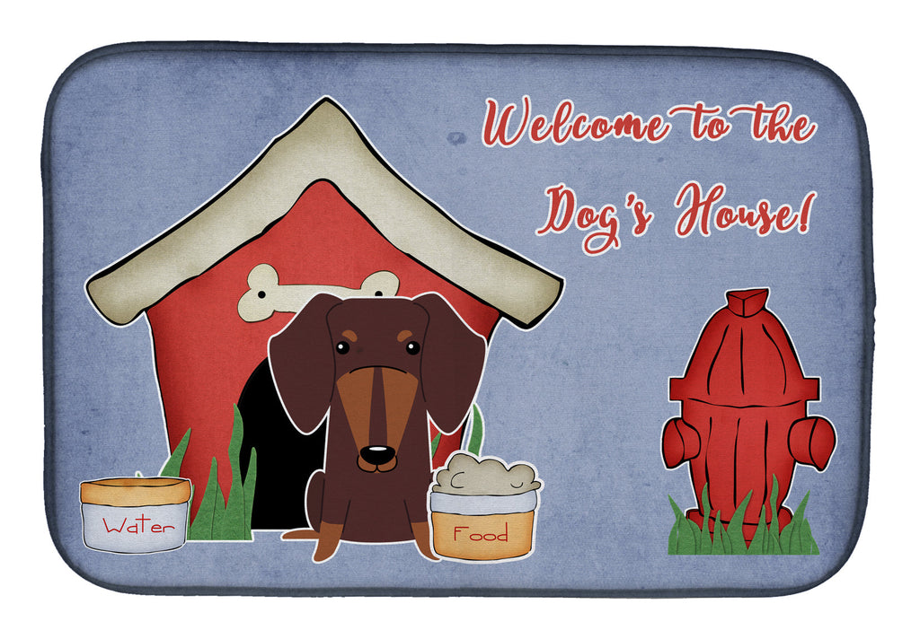 Dog House Collection Dachshund Chocolate Dish Drying Mat Absorbent Dish Drying Mat Pad for Kitchen Counter Dish Drainer Mat for Countertop, 14 x 21", Multicolor
