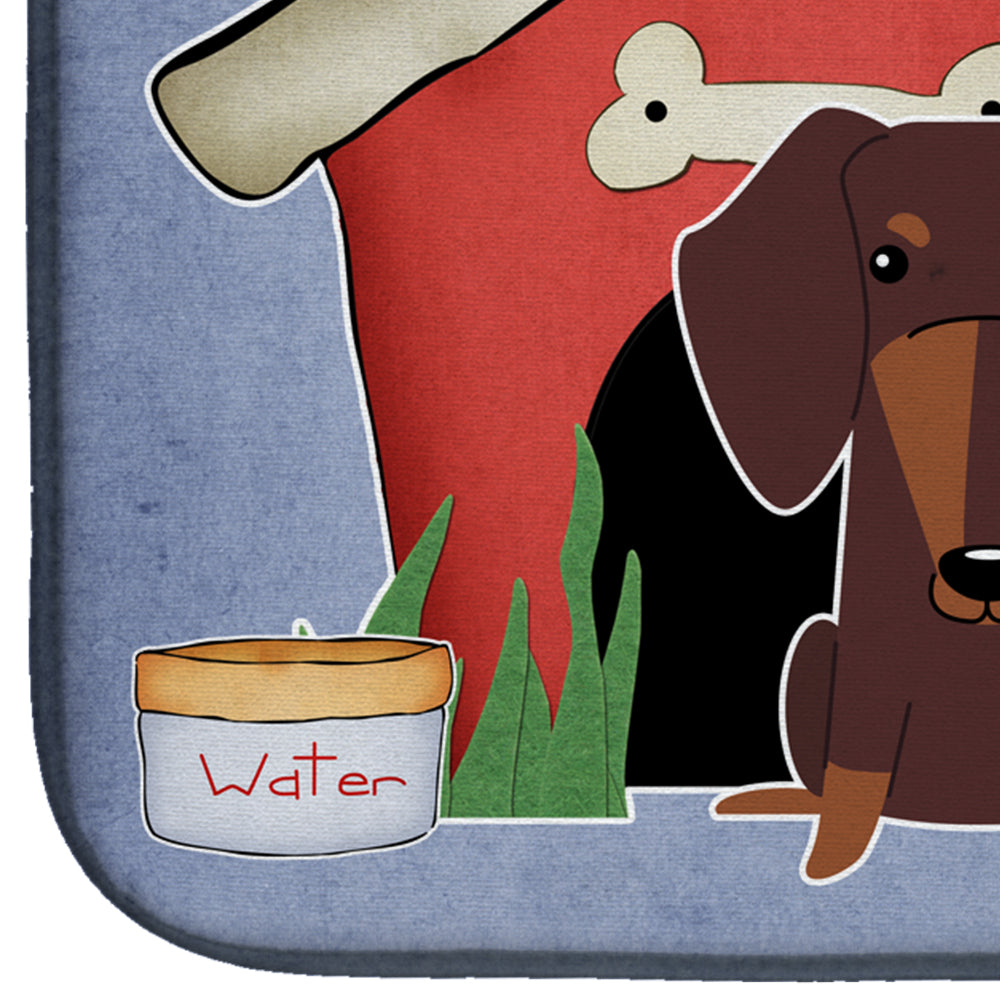 Dog House Collection Dachshund Chocolate Dish Drying Mat Absorbent Dish Drying Mat Pad for Kitchen Counter Dish Drainer Mat for Countertop, 14 x 21", Multicolor