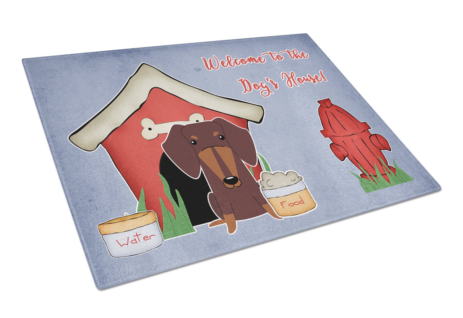 Dog House Collection Dachshund Chocolate Cutting Board Tempered Glass Kitchen Cutting Surface, Heat Resistant Chopping, Non-Slip Feet, Food Prep & Serving