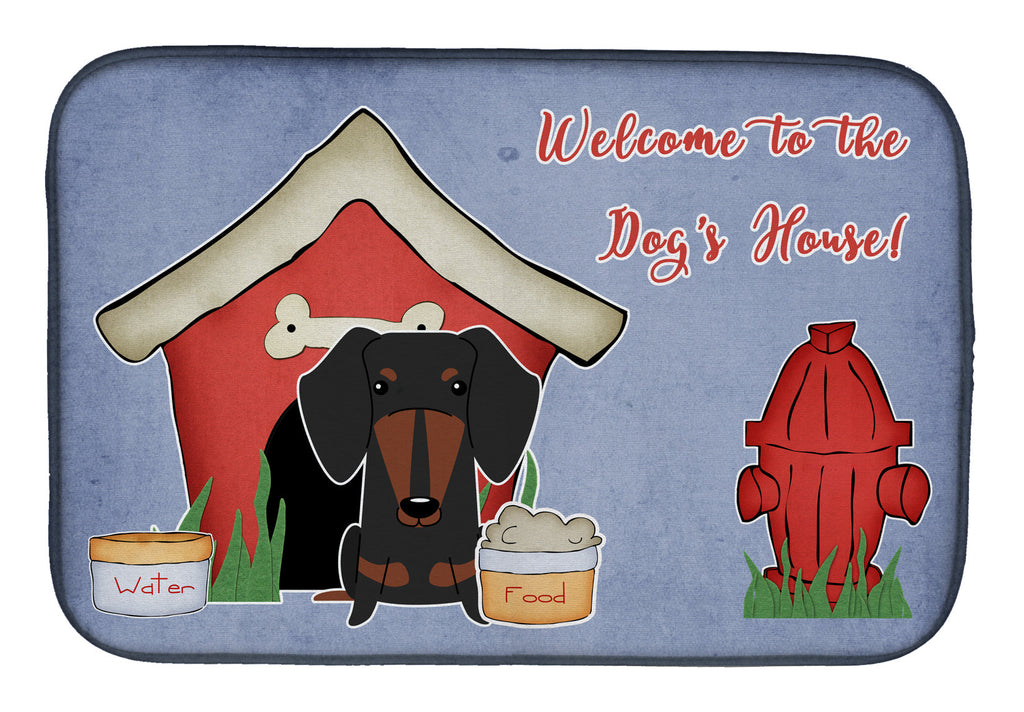 Dog House Collection Dachshund Black Tan Dish Drying Mat Absorbent Dish Drying Mat Pad for Kitchen Counter Dish Drainer Mat for Countertop, 14 x 21", Multicolor