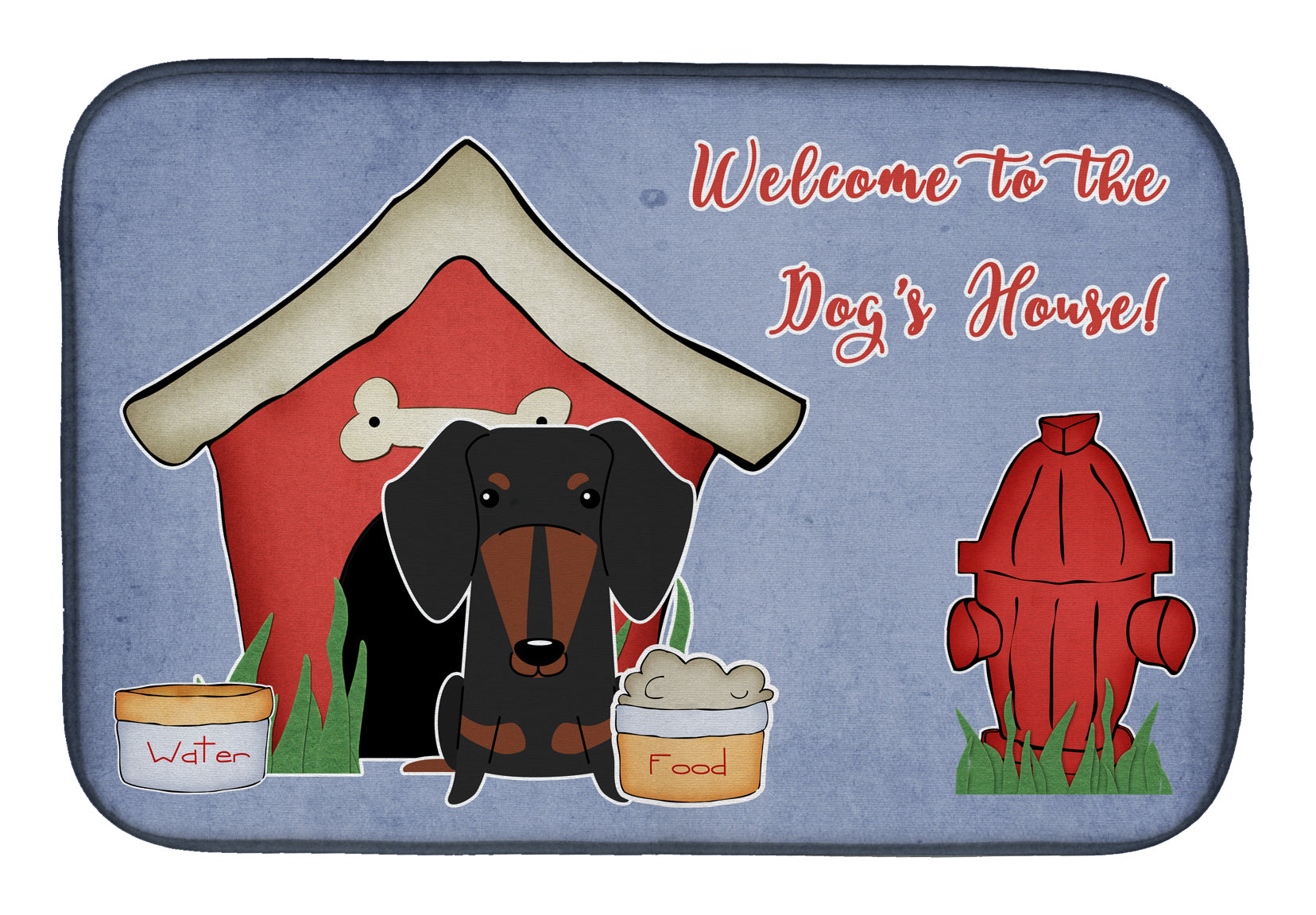 Dog House Collection Dachshund Black Tan Dish Drying Mat Absorbent Dish Drying Mat Pad for Kitchen Counter Dish Drainer Mat for Countertop, 14 x 21", Multicolor