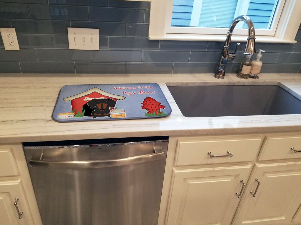 Dog House Collection Dachshund Black Tan Dish Drying Mat Absorbent Dish Drying Mat Pad for Kitchen Counter Dish Drainer Mat for Countertop, 14 x 21", Multicolor
