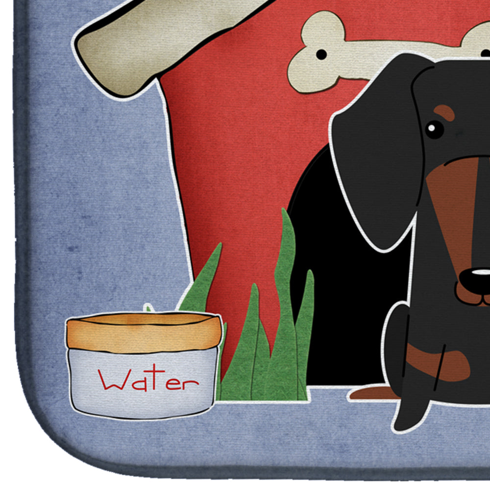Dog House Collection Dachshund Black Tan Dish Drying Mat Absorbent Dish Drying Mat Pad for Kitchen Counter Dish Drainer Mat for Countertop, 14 x 21", Multicolor