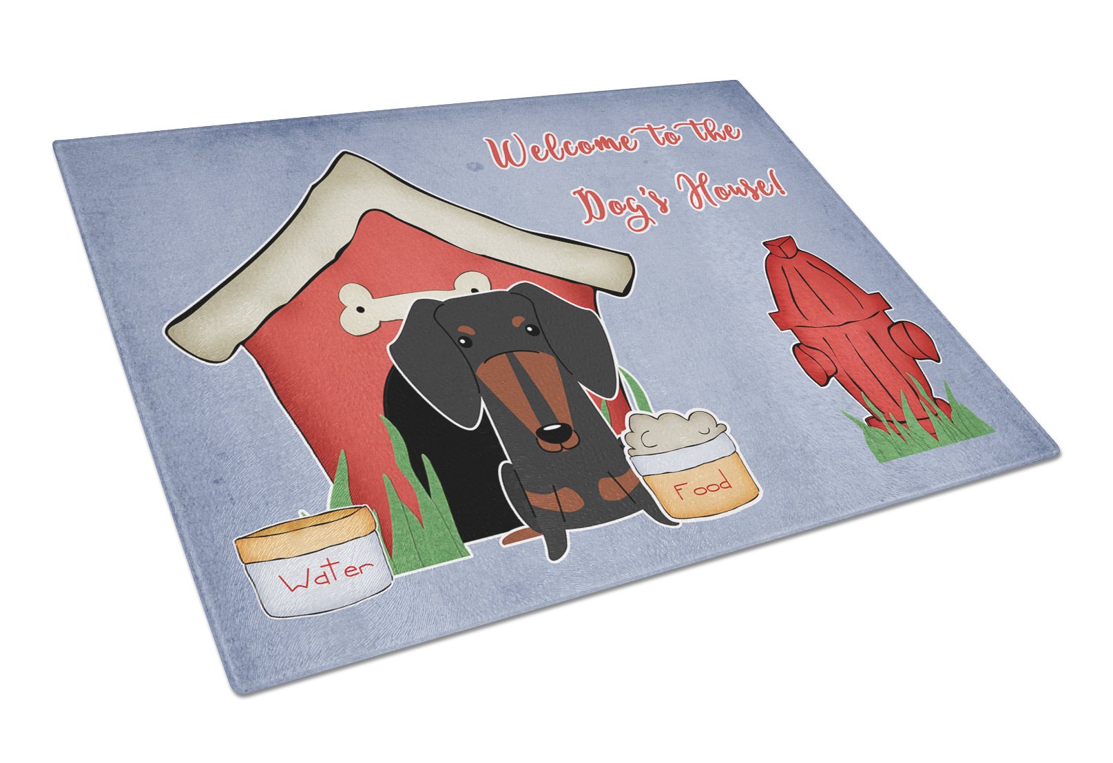 Dog House Collection Dachshund Black Tan Cutting Board Tempered Glass Kitchen Cutting Surface, Heat Resistant Chopping, Non-Slip Feet, Food Prep & Serving