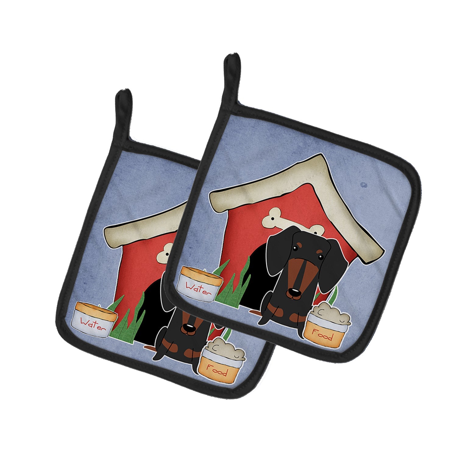 Dog House Collection Dachshund Black Tan Pot Holder Set of 2 Heat Resistant Quilted Hot Pads 7.5 x 7.5 Inch, Insulated Kitchen Trivets for Cooking & Baking