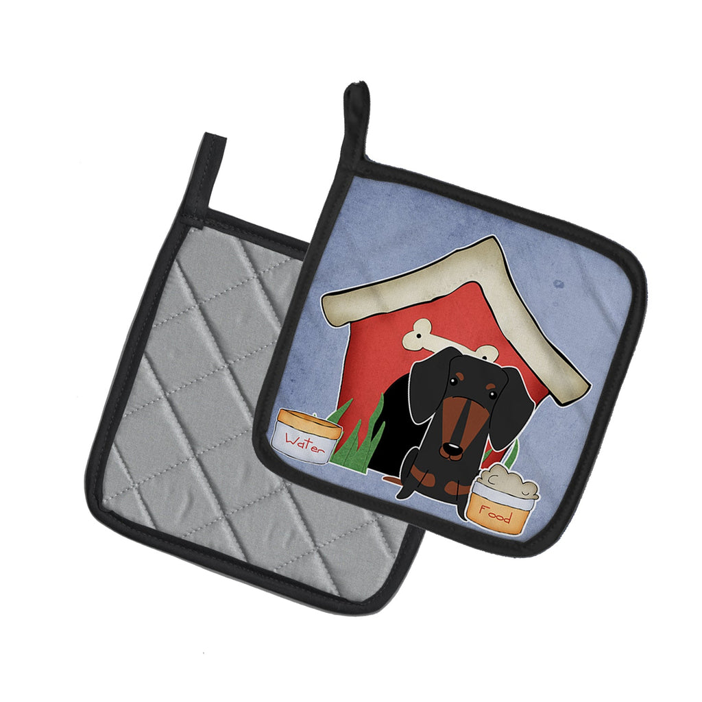Dog House Collection Dachshund Black Tan Pot Holder Set of 2 Heat Resistant Quilted Hot Pads 7.5 x 7.5 Inch, Insulated Kitchen Trivets for Cooking & Baking
