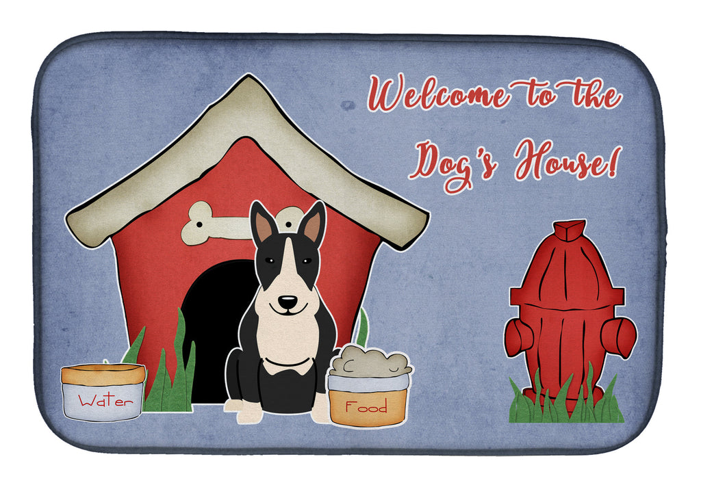 Dog House Collection Bull Terrier Black White Dish Drying Mat Absorbent Dish Drying Mat Pad for Kitchen Counter Dish Drainer Mat for Countertop, 14 x 21", Multicolor